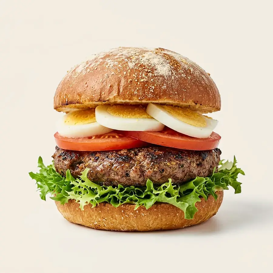 Amerikaan: burger met sla, tomaat en ei